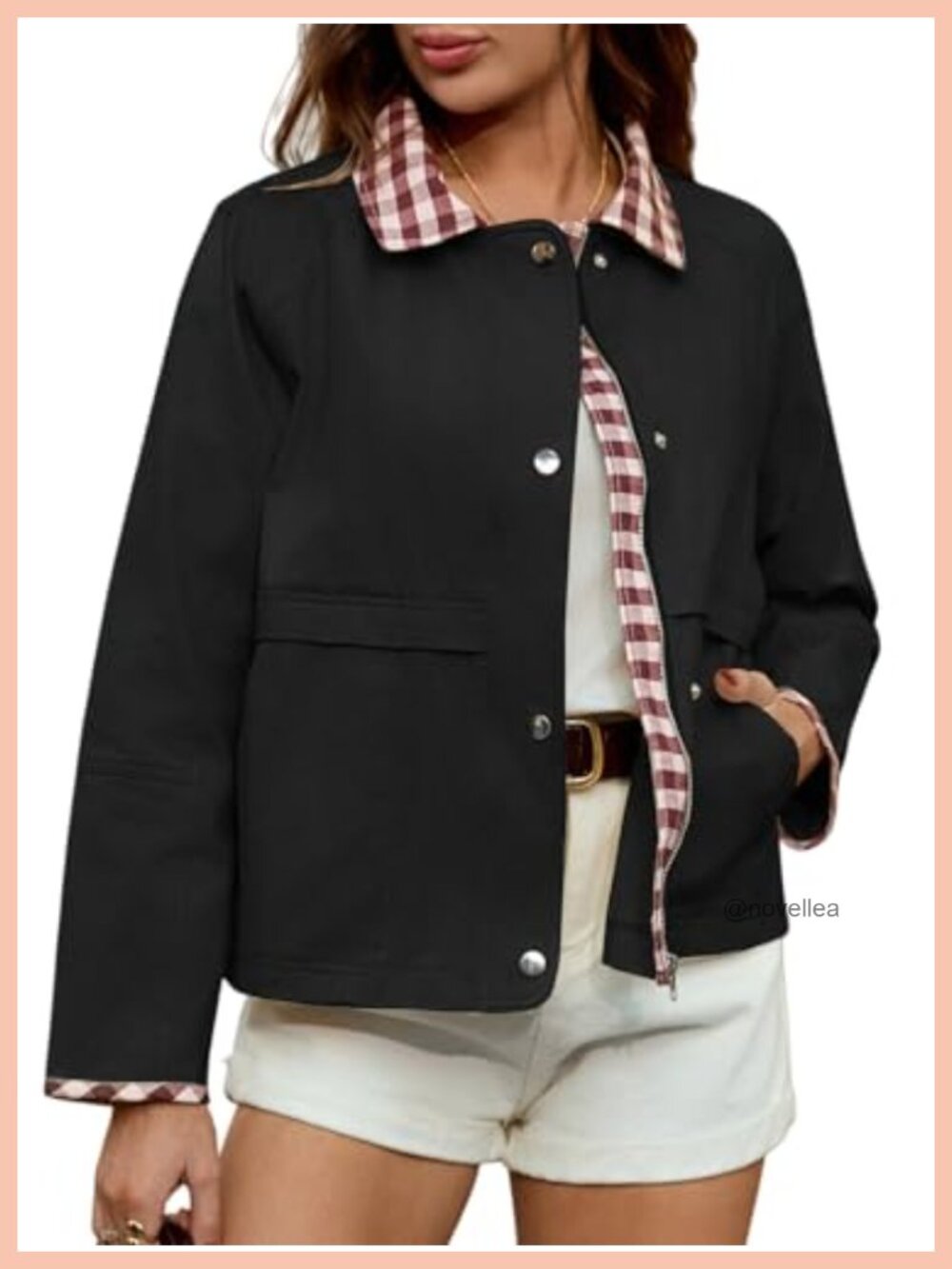 Womens 100% Cotton Cropped Bomber Jacket Zip Up Plaid Barn Coat